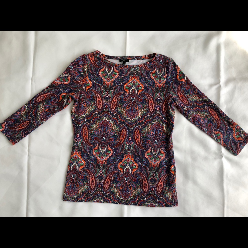 Talbots Vivid Multicolored Paisley Top, 3/4 Sleeve